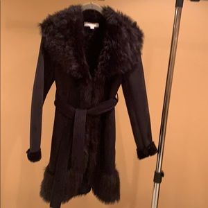 Black faux fur shearling coat